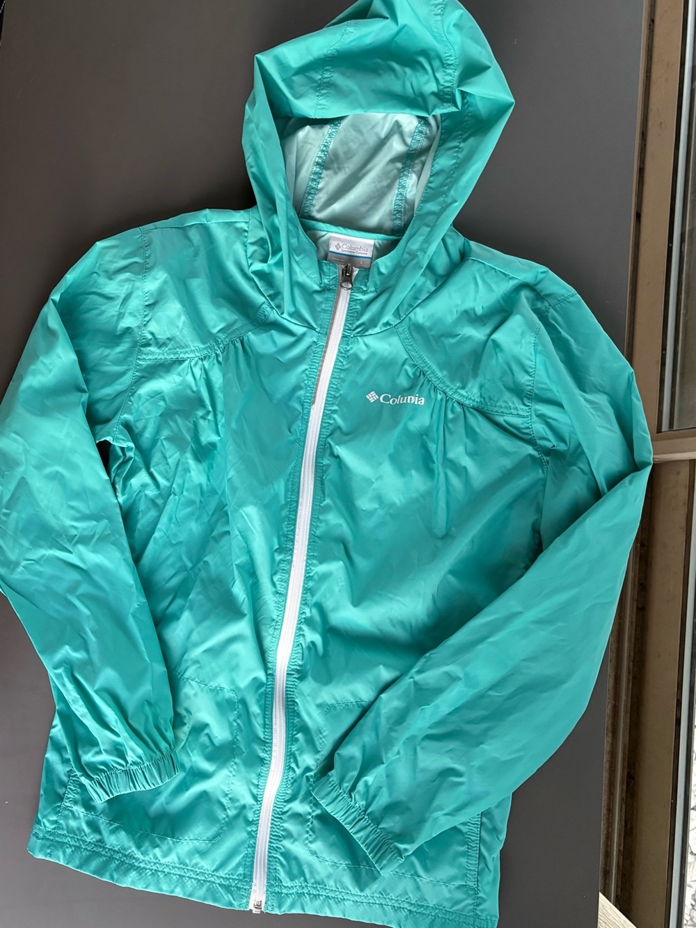 Columbia Girls' Teal Hooded Rain Jacket